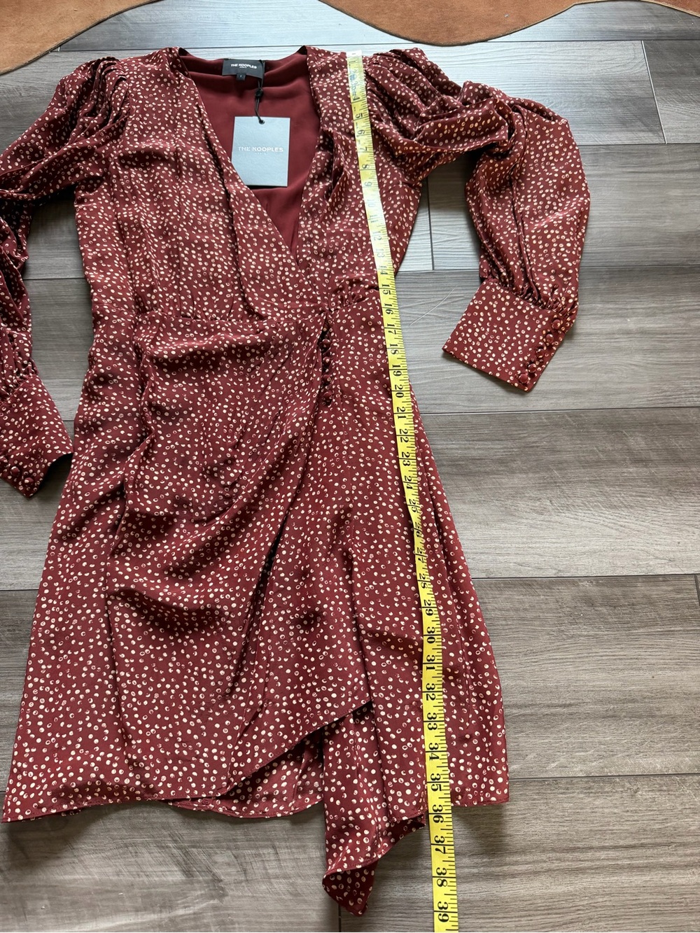 The kooples Wrap-Style Burgundy Polka Dot Dress size 1 - Picture 4 of 6